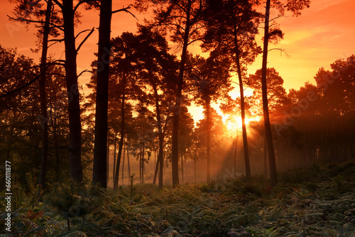 Ermenonvile forest sunrise in the Oise-Pays de France Regional Natural Park