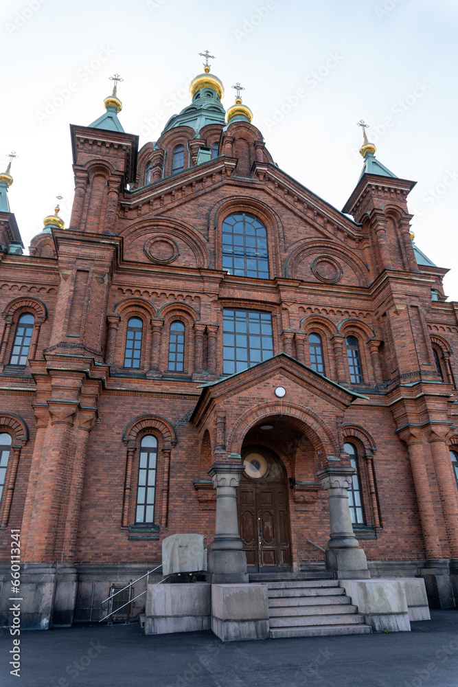 Orthodox Uspenski Cathedral in Helsinki city at dawn without people