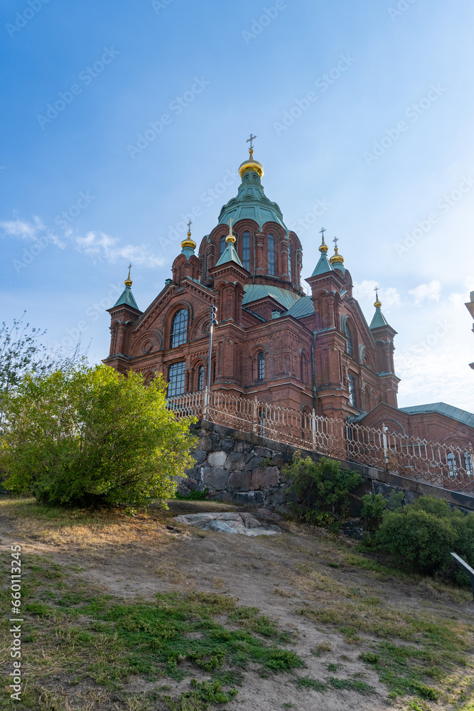 Orthodox Uspenski Cathedral in Helsinki city at dawn without people
