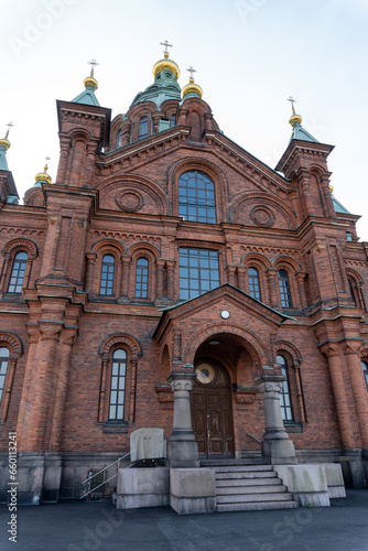Orthodox Uspenski Cathedral in Helsinki city at dawn without people © Montse