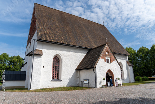 Viking style cathedral in the town of Porvoo in Finland. Sunny day.