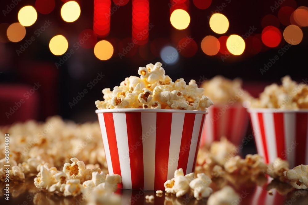 a popcorn basket on the background of movie theatre a popcorn basket on the background of movie theatre