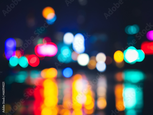 Blurry night scene, colourful light cones, traffic light / abstract background webdesign © Peer