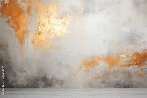 gold painted walls with paint with splatters