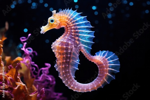 colorful seahorse creature underwater. Reef, snorkeling and diving © Dina
