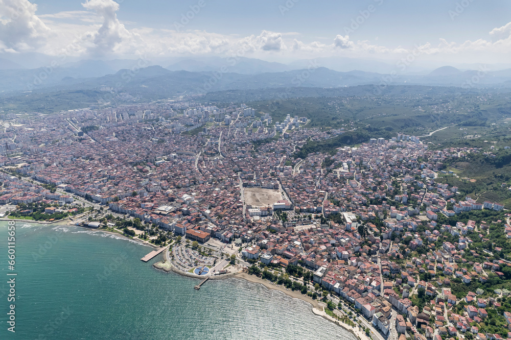 Fototapeta premium Drone View of Boztepe and Ordu City Center. Altinordu, Ordu, Turkey.