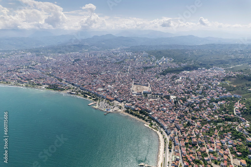 Drone View of Boztepe and Ordu City Center. Altinordu, Ordu, Turkey.