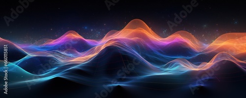 a rainbow colored background with lights that reflect above the mountains
