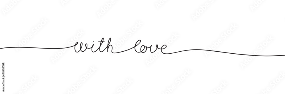 With love one line continuous text. Short phrase love banner concept. Hand drawn line art text banner for Valentine's Day. Vector illustration.