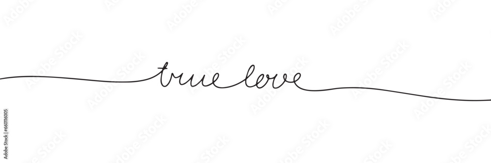 True love one line continuous text. Short phrase love banner concept. Hand drawn line art text banner for Valentine's Day. Vector illustration. - obrazy, fototapety, plakaty 