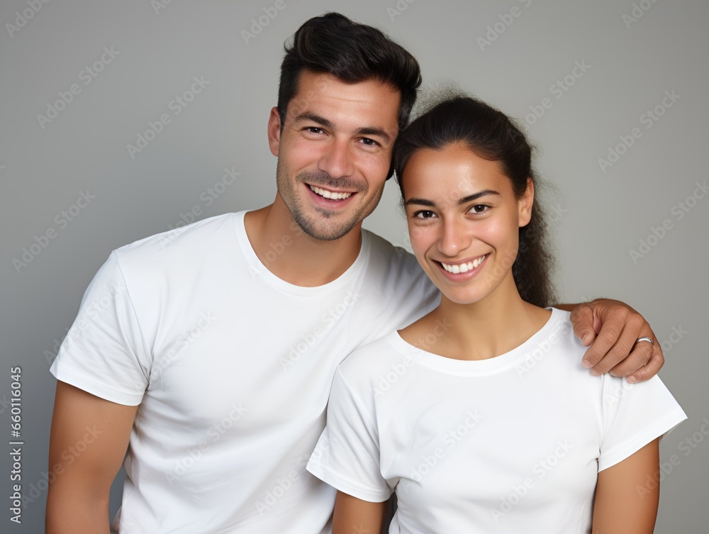 Happy Smiling Couple Portrait. Isolated on a plain background. Generative AI. Happy Smiling Couple Portrait. Isolated on a plain background. Generative AI.