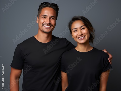 Happy Smiling Mixed Couple Portrait. Isolated on a plain background. Generative AI. photo
