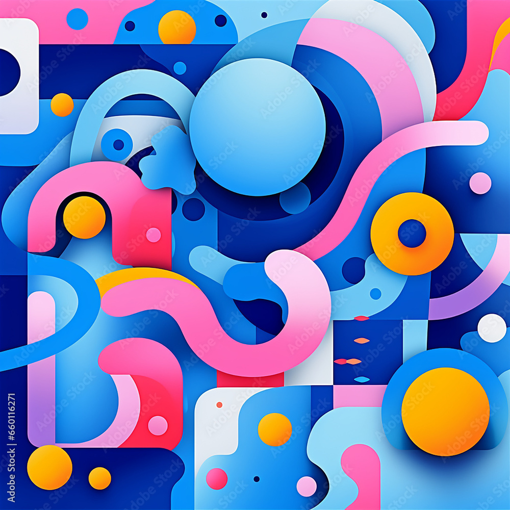 colorful funky design using different shapes of blue created with Generative Ai