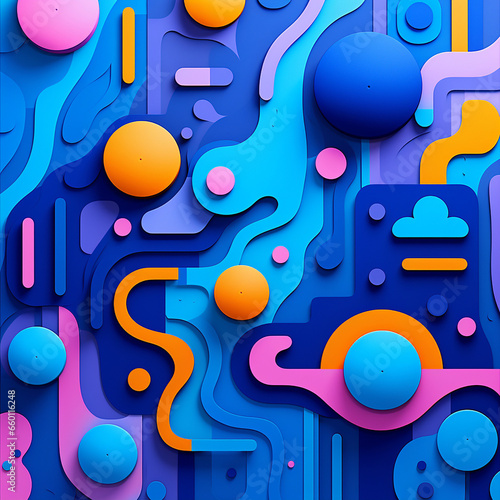 colorful funky design using different shapes of blue created with Generative Ai