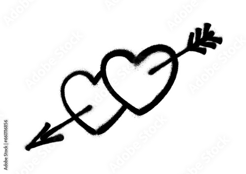 Sprayed heart pierced by an arrow. Vector illustration