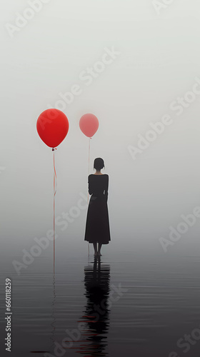 Surreal image of woman in minimalist background, AI generative, digital artwork illustration, digital download