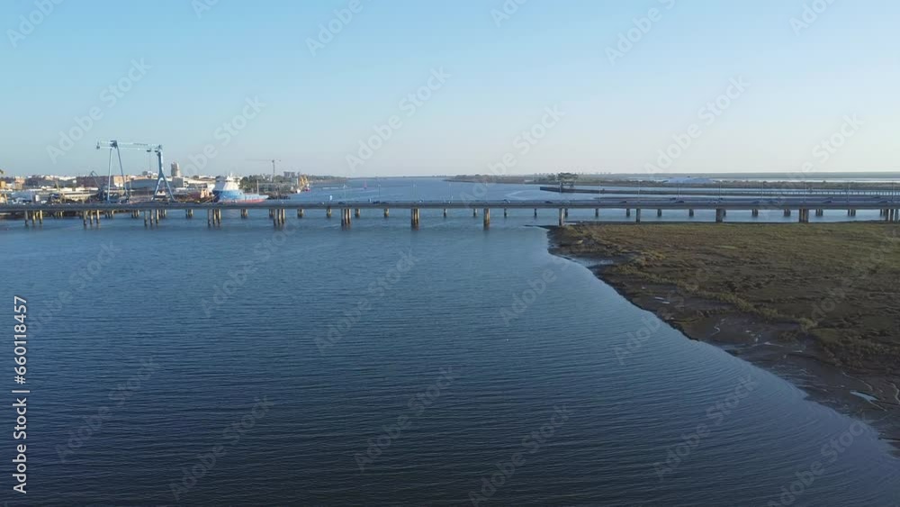The Santa Eulalia siphon bridge and bridge over the Odiel River that allows the exit and entry of the city of Huelva through the river towards Corrales and other dormitory cities besides Punta Umbria The Santa Eulalia siphon bridge and bridge over the Odiel River that allows the exit and entry of the city of Huelva through the river towards Corrales and other dormitory cities besides Punta Umbria