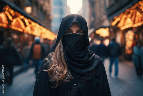 woman on the street in a burqa photo