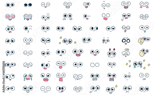 色々な顔の表情手描きイラストセット