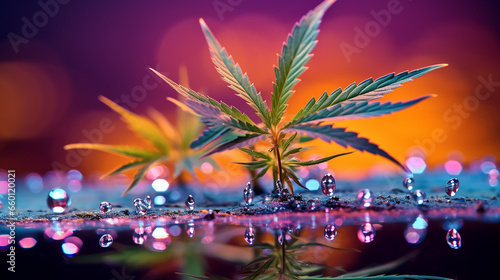 macro image of a cannabis plant submerged in a clear water droplet created with Generative Ai © Andrii Yablonskyi