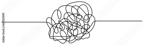 Tangled round scribble continuous line drawn. Chaotic linear circle. Vector illustration isolated on white.