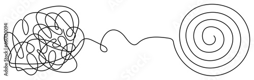 Chaos and mess circle continuous line drawn. Psychotherapy linear concept. Problem solution symbol. Vector illustration isolated on white.