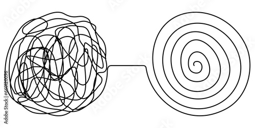 Chaos and mess circle continuous line drawn. Psychotherapy linear concept. Problem solution symbol. Vector illustration isolated on white.