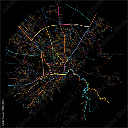 Colorful Map of Prizreni-Prizren, District of Prizren with all major and minor roads.