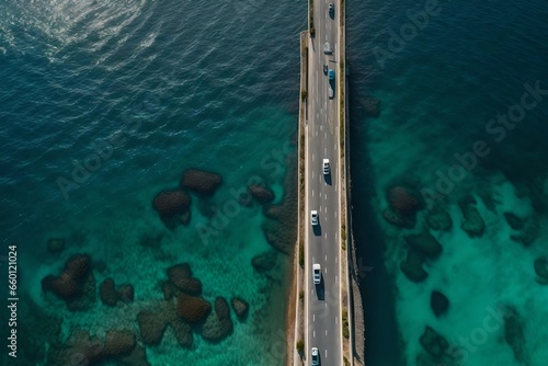 Top down aerial view of a Ocean Road in the summer time © sania
