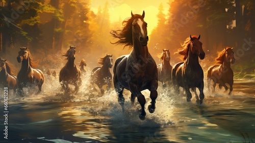 Navigators through the rivers of unity horses lead Ai generated art © Biplob