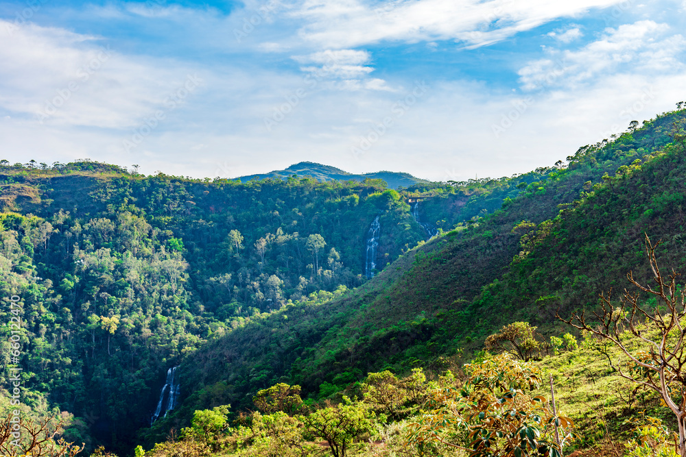 Beautiful mountains, forests and waterfalls in the state of Minas Gerais in Brazil