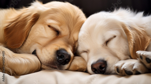 two cute dogs lying down on the floor together