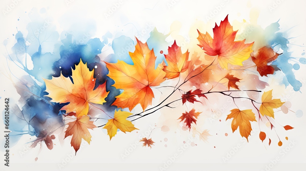 Watercolor with fall leaves Watercolor with fall leaves