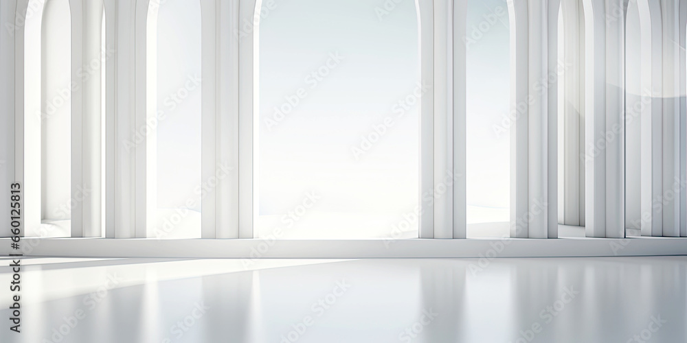 Abstract architecture background, futuristic white arched interior 3d render - obrazy, fototapety, plakaty 