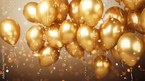 Festive background with gold metallic balloons. birthday, anniversary, new year, christmas.