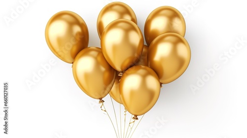 Festive background with golden metallic balloons on white background
