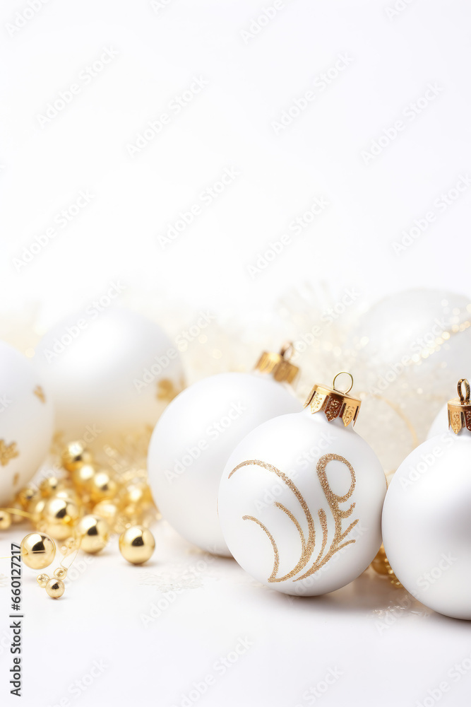 Christmas white background with christmas balls and decoration Christmas white background with christmas balls and decoration