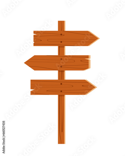 Wooden sign post isolated on white background. Realistic blank signboard for road  plywood pointer and timber with wood texture in signpost for pointing direction. Vector illustration.