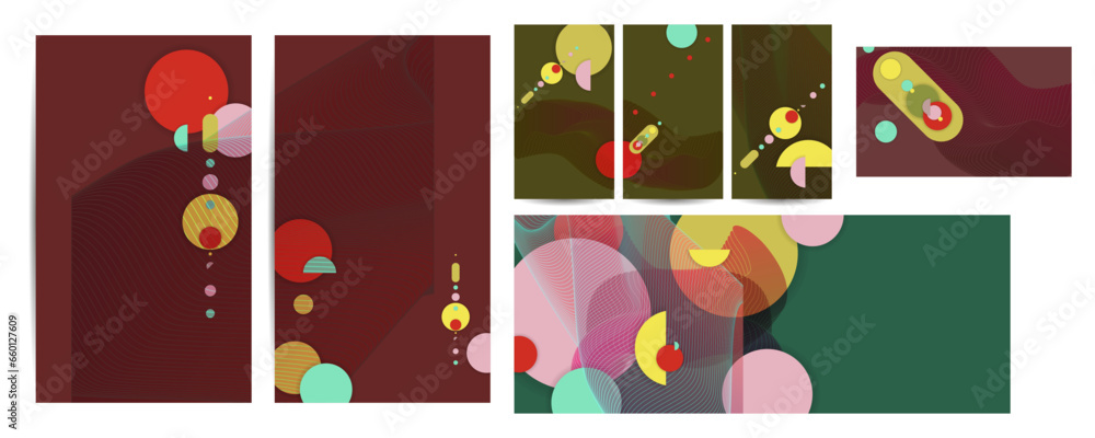 Fototapeta premium Set Abstract backgrounds futuristic elements on trending colors 2023 2024 banner geometric for stock logo text print lines