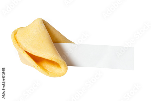 Fortune cookies isolated on a transparent background and place for text. Mockup. Blank paper for writing a fortune. PNG. © firax