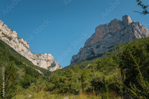 View on the limestone cliffs of the Archiane Cirque near Chatillon en Diois in the French Alps (Drome)