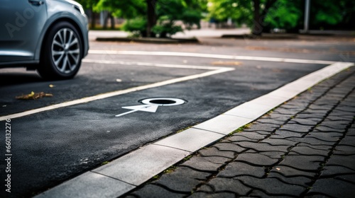 Wallpaper Mural A sign on the asphalt in a public area indicating the location of an electric vehicle charging station, with clearly marked parking spaces and road markings indicating Torontodigital.ca