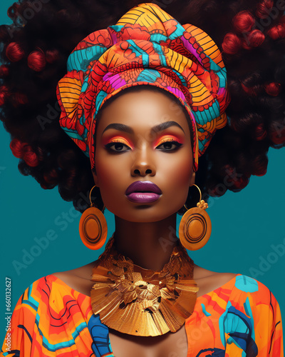 Schöne schwarze Frau mit bunten Farben - Afropop