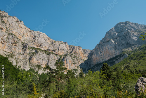 View on the limestone cliffs of the Archiane Cirque near Chatillon en Diois in the French Alps (Drome) © Pernelle Voyage