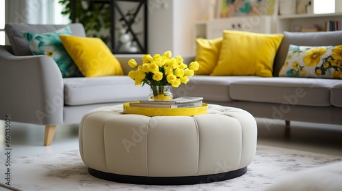 Stylish comfortable ottoman in room. Home design
