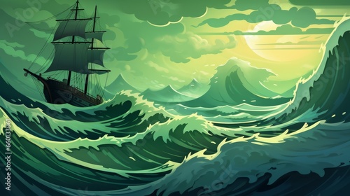 Stylized vector illustration of an ocean during a storm © Chingiz
