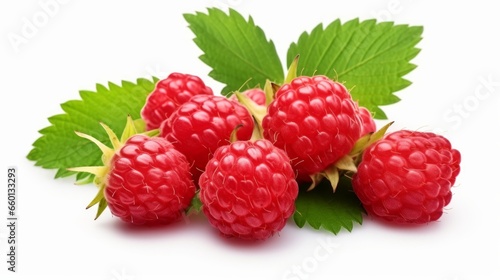 A single wild strawberry is the subject of this image, set against a clean white background and skillfully isolated with a clipping path