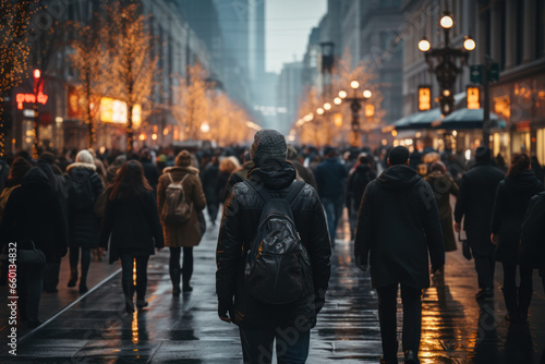 A busy city street with pedestrians rushing, emphasizing the relentless pace of urban life. Concept of modern time constraints. Generative Ai.