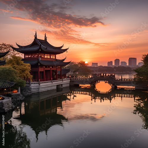 chinese temple at sunset china  architecture  temple  asia  building  travel  japan  culture  pagoda  traditional  ancient  lake 