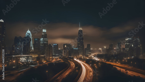 the light trails on the modern building background in shanghai china.